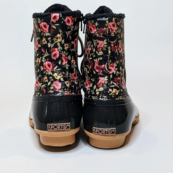 Sporto Bella Waterproof Lace-Up Duck Boot with Zipper Black Floral 9M NIB NWT - Picture 5 of 13